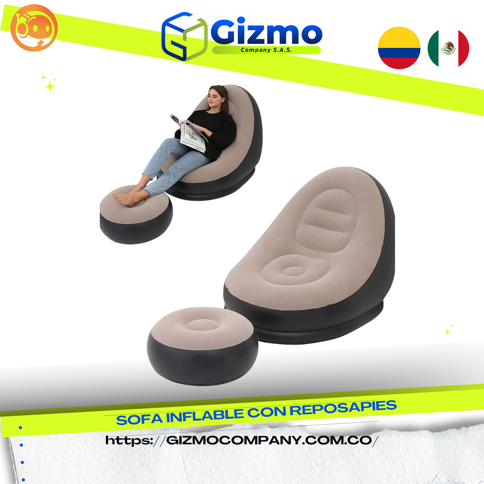 Sofa Inflable Con Reposapies